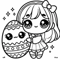 Kawaii girl holding a large Easter egg