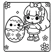 Kawaii girl decorating an Easter egg