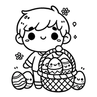 Kawaii boy holding an Easter basket