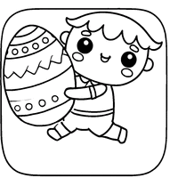 Kawaii boy with a large Easter egg