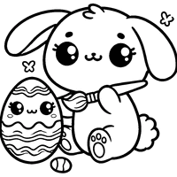 Kawaii Easter bunny painting an egg