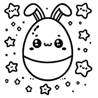 Kawaii Easter egg with bunny ears and stars