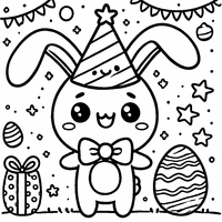 Kawaii Easter bunny with a hat and a big smile