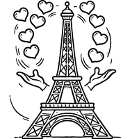 Eiffel Tower juggling with small hearts | Toupty.com