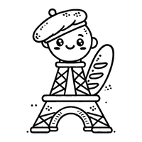 Eiffel Tower with a baguette and a beret | Toupty.com