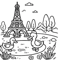 Eiffel Tower near a pond with ducks | Toupty.com