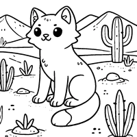 Cartoon Sand Cat, Calmly Sitting in a Desert Coloring | Toupty.com