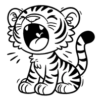 Cartoon Tiger Roaring with Mouth Open Coloring | Toupty.com