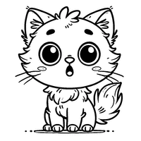 Cartoon Kitten with a Surprised Expression Coloring | Toupty.com