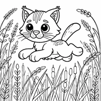 Cartoon Wild Cat Jumping in the Grass Coloring | Toupty.com