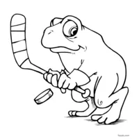 frog playing hockey