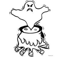 Ghost coming out of the cauldron coloring | Toupty.com