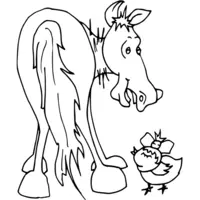 horse cartoon with chick