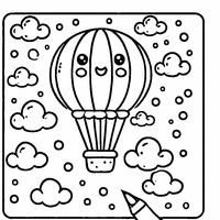 Hot air balloon with small clouds around it | Toupty.com