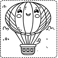 Hot air balloon with diagonal stripes and a joyful face | Toupty.com