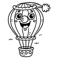 Hot air balloon with a clown hat and a big exaggerated smile | Toupty.com