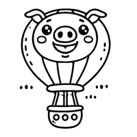 Hot air balloon with a pig nose and a cheerful expression | Toupty.com