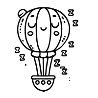 Hot air balloon with sleepy eyes and a peaceful face | Toupty.com