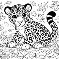 Coloring of a jaguar playing in the leaves