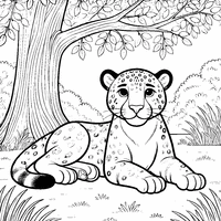 Coloring of a peaceful jaguar under a tree