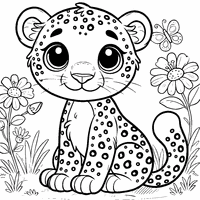 Coloring of a smiling cartoon leopard with big eyes