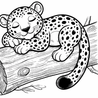 Coloring of a leopard sleeping on a tree trunk