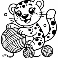 Coloring of a cartoon leopard playing with a ball of yarn