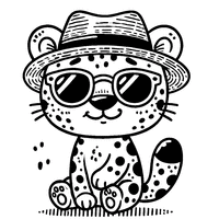 Coloring of a cartoon leopard with a funny hat and sunglasses