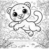 Coloring of a cartoon leopard joyfully jumping