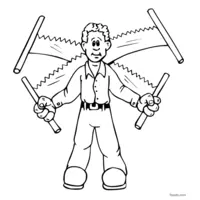 Lumberjack displaying two large hand saws