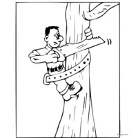 Lumberjack sawing the top of a tree