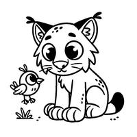 Lynx with a Little Bird Coloring Page