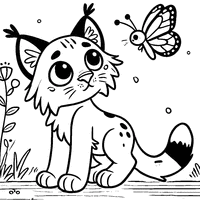 Lynx Watching a Butterfly Coloring Page