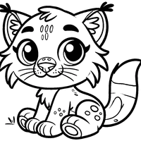 Little Smiling Sitting Lynx Coloring Page