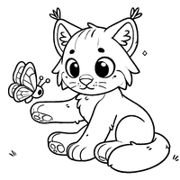 Lynx Playing with a Butterfly Coloring Page