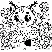 Lynx with Flowers Coloring Page