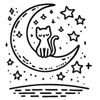 Crescent moon with cat coloring | Toupty.com