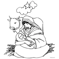 Coloring of the ox and baby Jesus