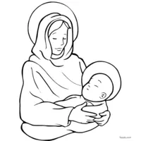 Coloring of Mary holding baby Jesus