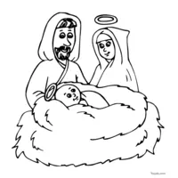 Coloring of Joseph, Mary, and baby Jesus