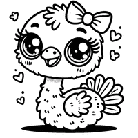 Kawaii Ostrich Coloring with a Small Bow and Big Sparkly Eyes | Toupty.com