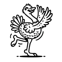 Cartoon Ostrich Dancing with Raised Feathers | Toupty.com