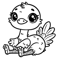 Chibi Ostrich Smiling and Sitting on the Ground | Toupty.com