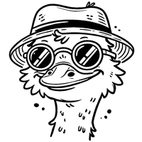 Funny Cartoon Ostrich Coloring with a Hat and Sunglasses | Toupty.com