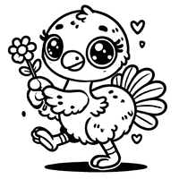 Kawaii Ostrich Holding a Flower in Its Beak | Toupty.com