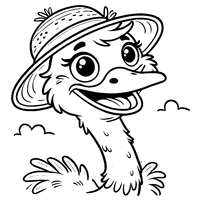 Cartoon Ostrich with a Big Smile and a Hat | Toupty.com