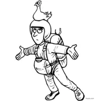 Parachutist with a bird on his head.