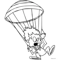 Frightened boy jumping with a parachute.