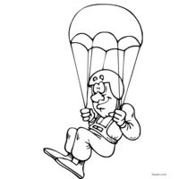 Smiling parachutist gently descending with an open parachute.