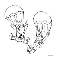 Santa Claus and a soldier parachuting.